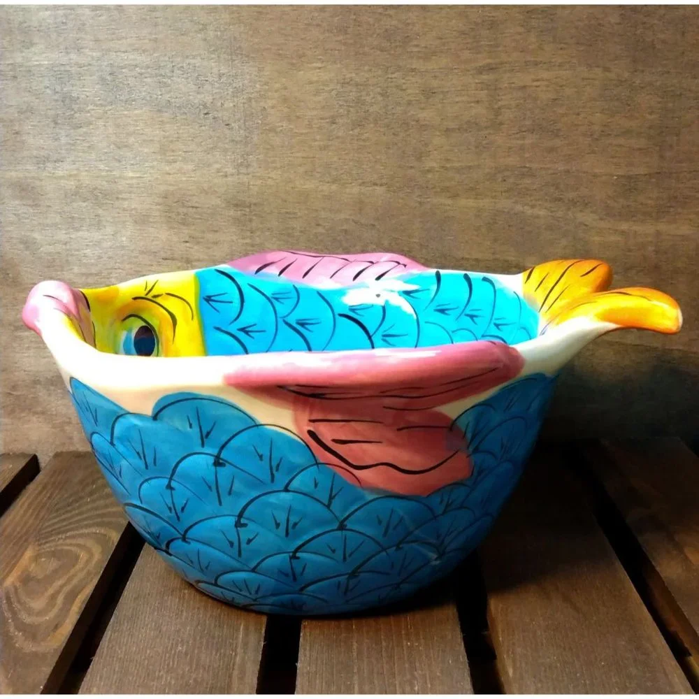 Table Tops Gallery 3D Multicolor Fish 'Coastal Pescada' Ceramic Soup Cereal Bowl